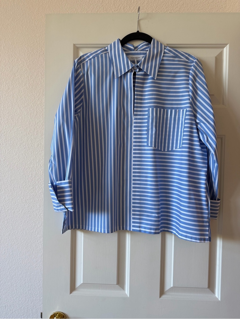 Foxcroft Blue & White Striped women’s Button-Up Shirt